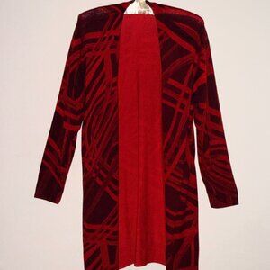 Chico's Red & Black Tunic-length Cardigan